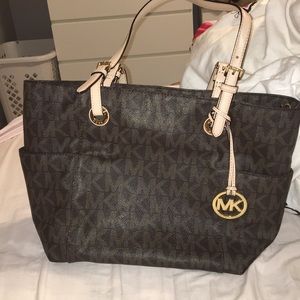 Michael Kors brown and black MK tote bag authentic